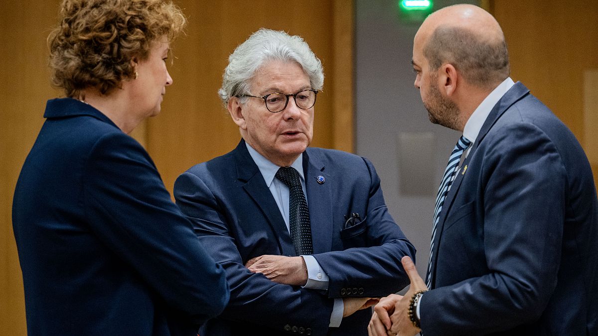 Belgian minister Petra De Sutter, EU Commissioner Thierry Breton, Belgian state secretary Mathieu Michel.