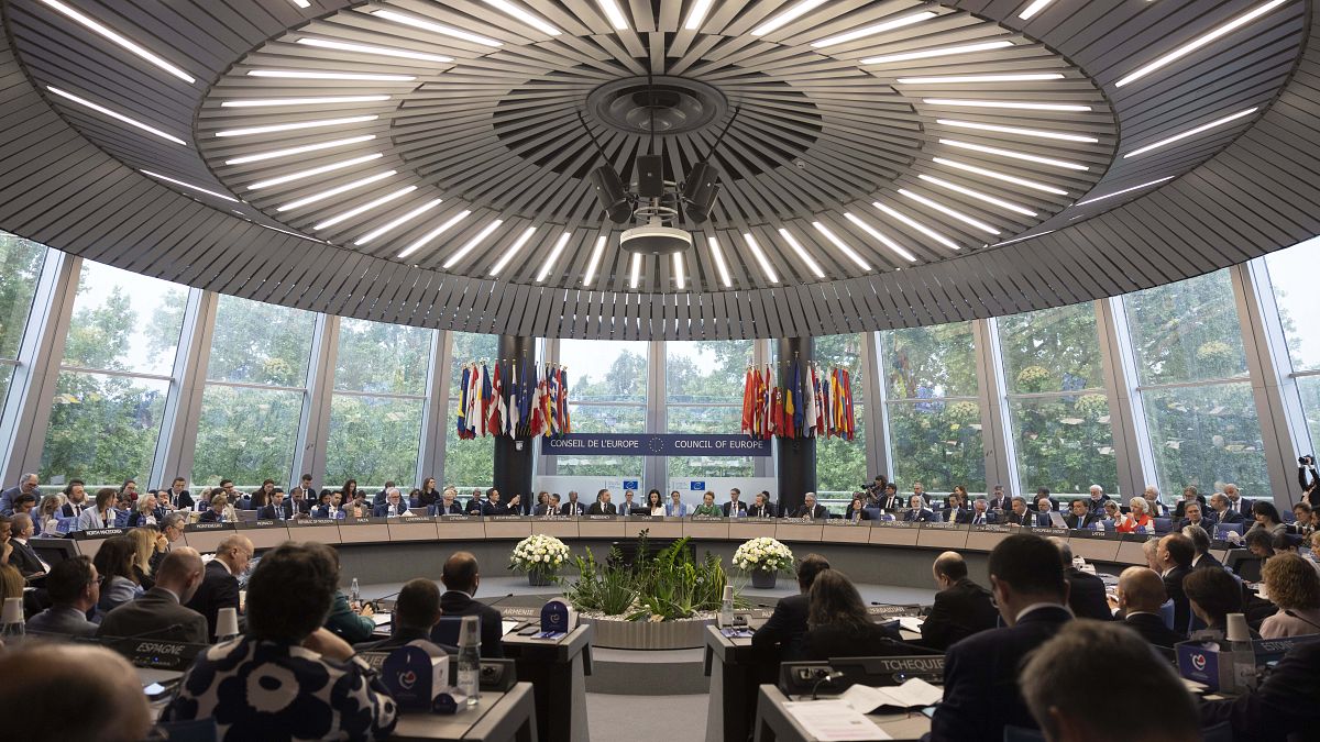 File -President of the Committee of Ministers of the Council of Europe, Dominique Hasler, center, opens the 133rd session of the Committee of Ministers at the European Council