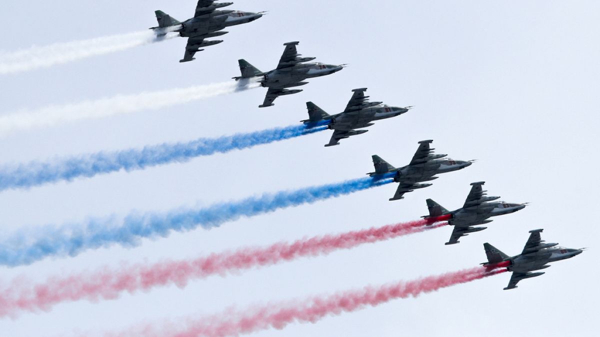 Russian air forces flies over red square