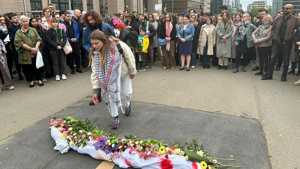 EU staffers march for peace in Gaza in Brussels