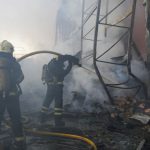 Firefighters put out a fire after two guided bombs hit a large construction supplies store in Kharkiv, Ukraine, Saturday, May, 25, 2024.