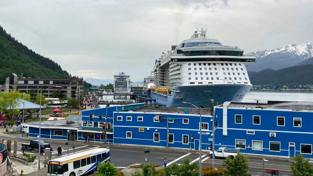 Cruise ships docked on 9 June 9 2023, in downtown Juneau, Alaska.