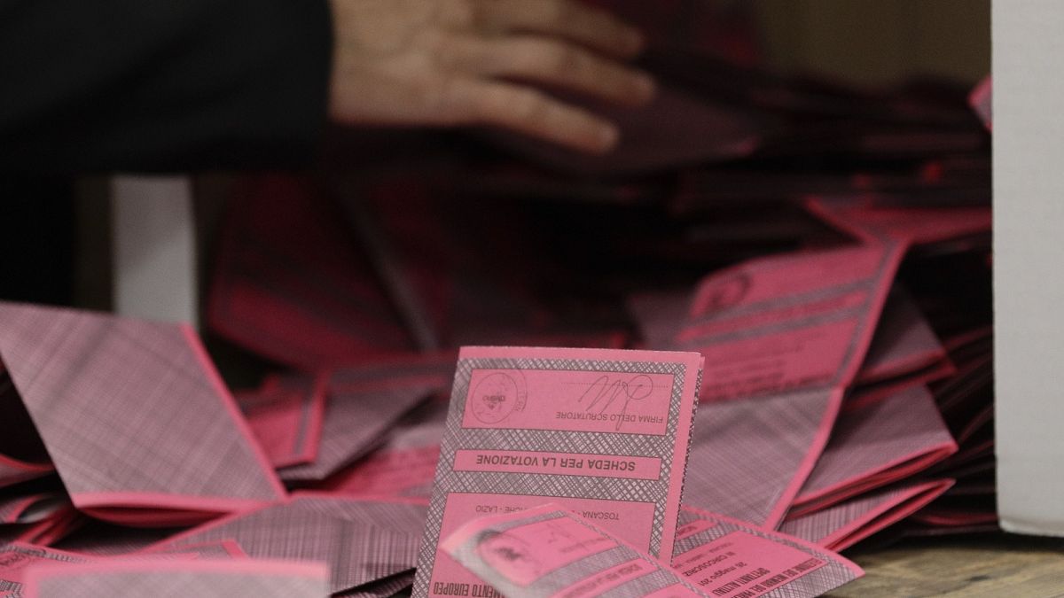 European Elections ballots are prepared to be counted in a polling station in Rome, Sunday, May 26, 2019.