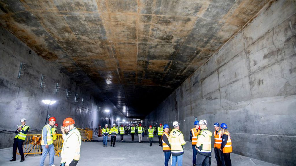 Workers are seen during the visit of Denmark