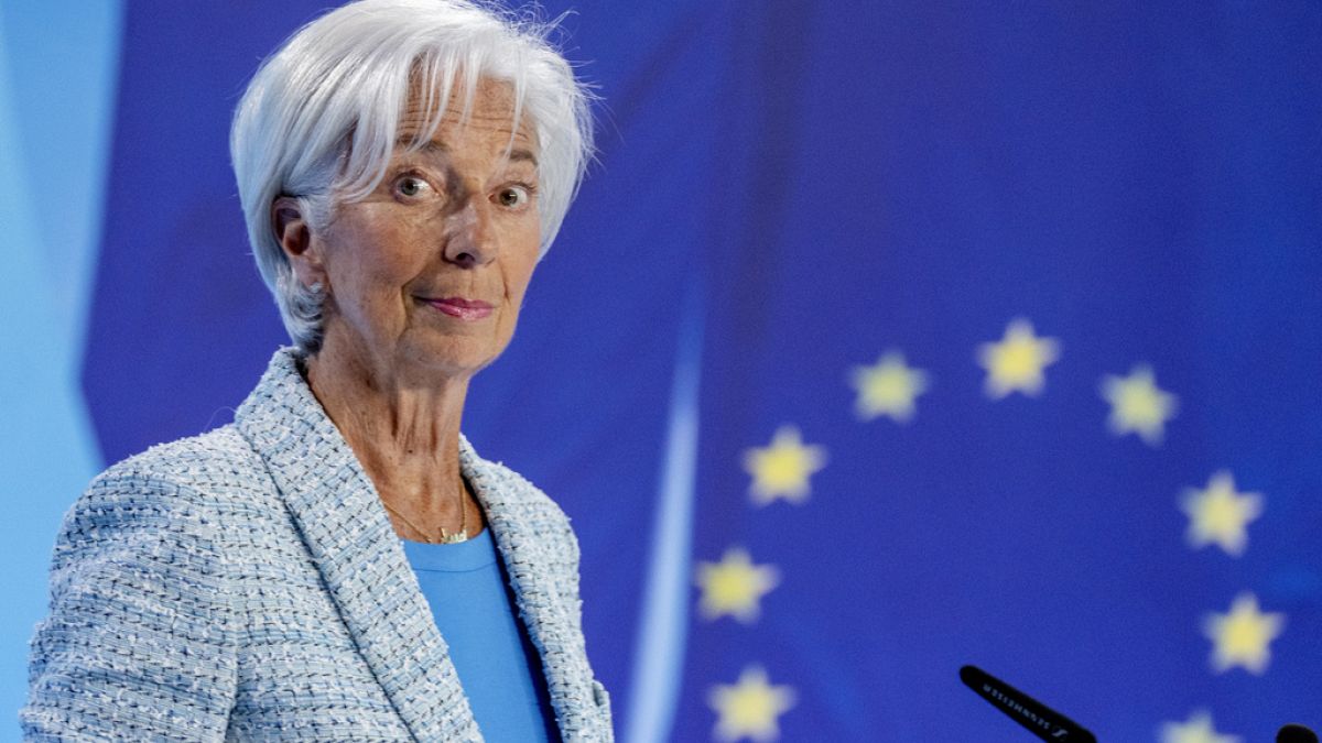 President of European Central Bank Christine Lagarde attends a press conference after a meeting of the ECB