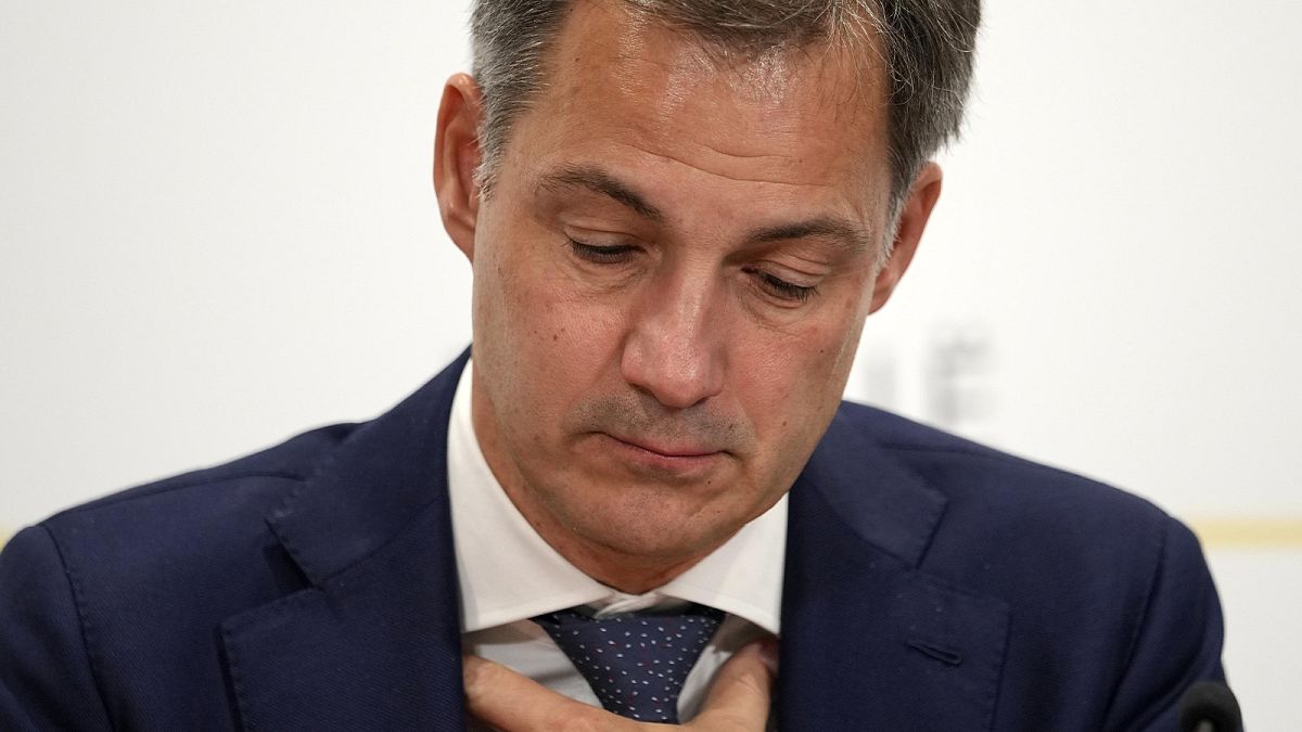 Belgian Prime Minister Alexander De Croo, pauses during a press conference in Brussels, 17 October 2023