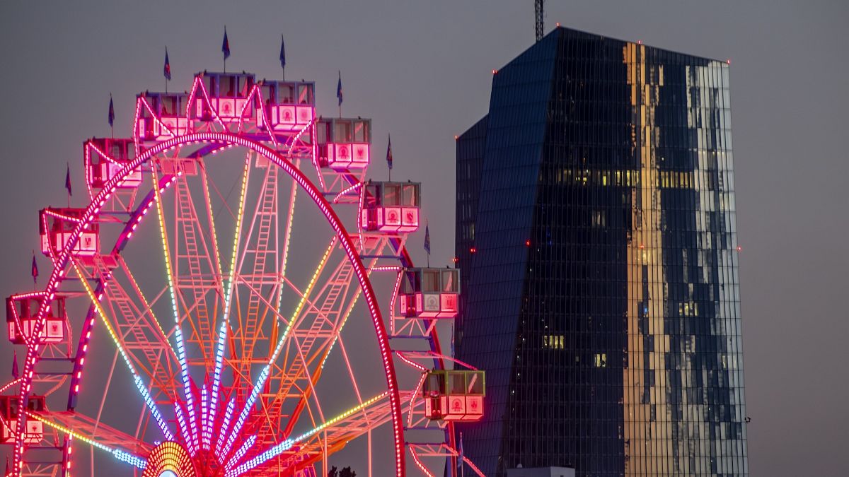 A ferris wheel is pictured near the European Central Bank in Frankfurt, Germany