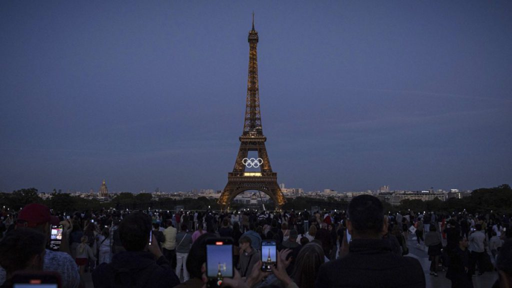 The Olympic rings are seen on the Eiffel Tower Friday, June 7, 2024, in Paris.