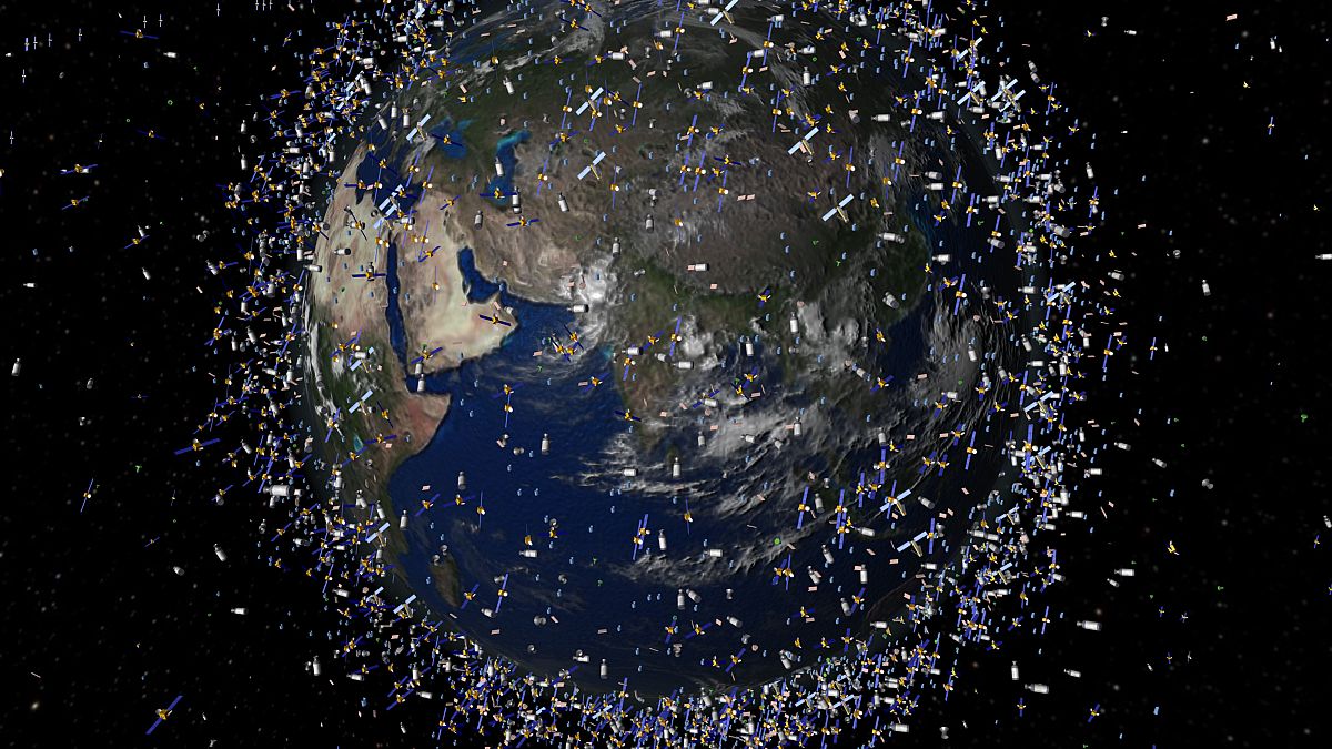 Recreation of the satellites in orbit (their size has been increased).