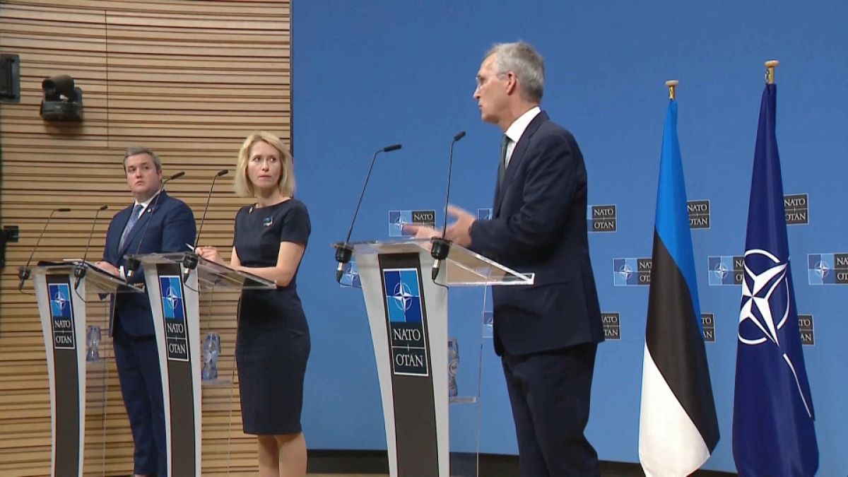 Kaja Kallas and Jens Stoltenberg speak at NATO press conference in Brussels.