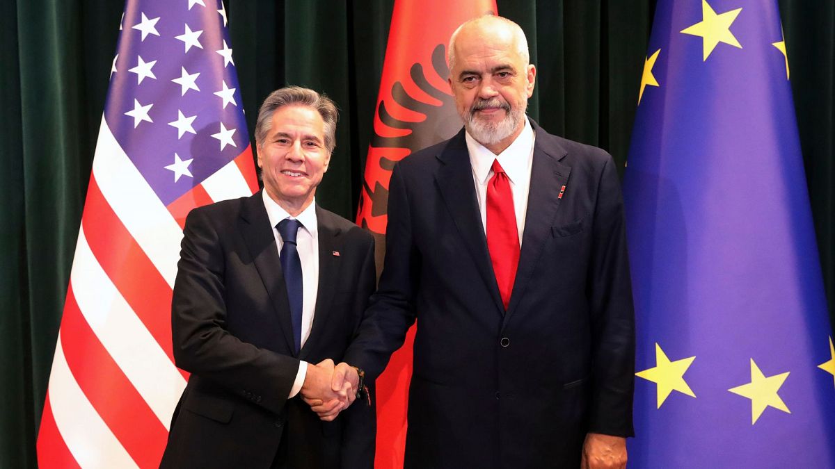 US Secretary of State Antony Blinken, left, and Albania