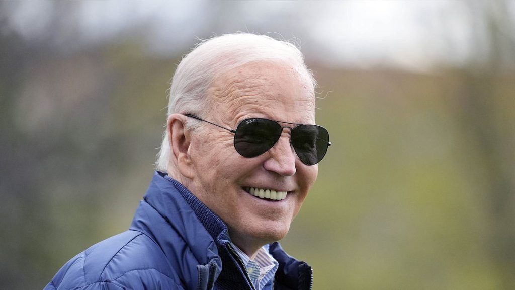 US President Joe Biden walks to Marine One for departure from the South Lawn of the White House, 5 April 2024