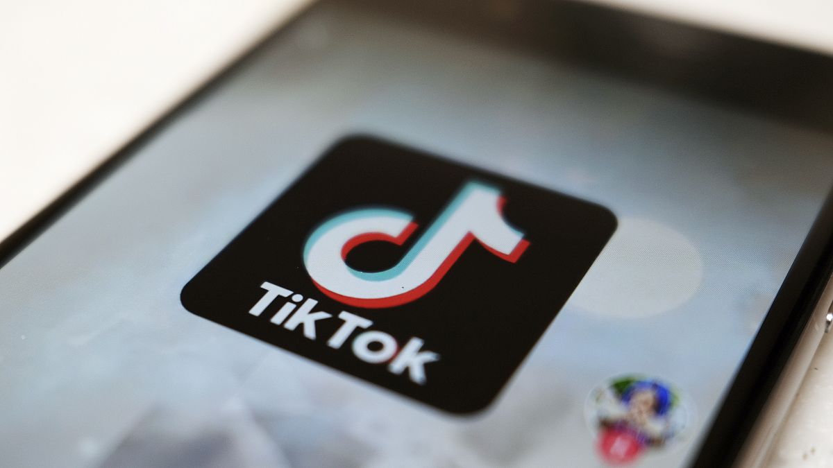 The TikTok logo is displayed on a smartphone screen in Tokyo on Sept. 28, 2020.