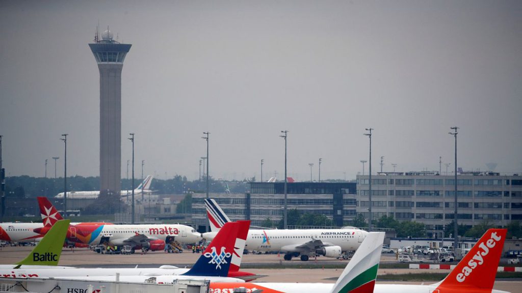 Planes are parked on the tarmac at Paris Charles de Gaulle airport, in Roissy, near Paris.