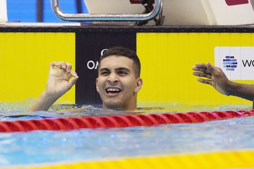 Yazan Al Bawwab po eliminacjach mężczyzn na 100 m stylem dowolnym podczas Mistrzostw Świata w Pływaniu w Fukuoce w Japonii, 26 lipca 2023 r.