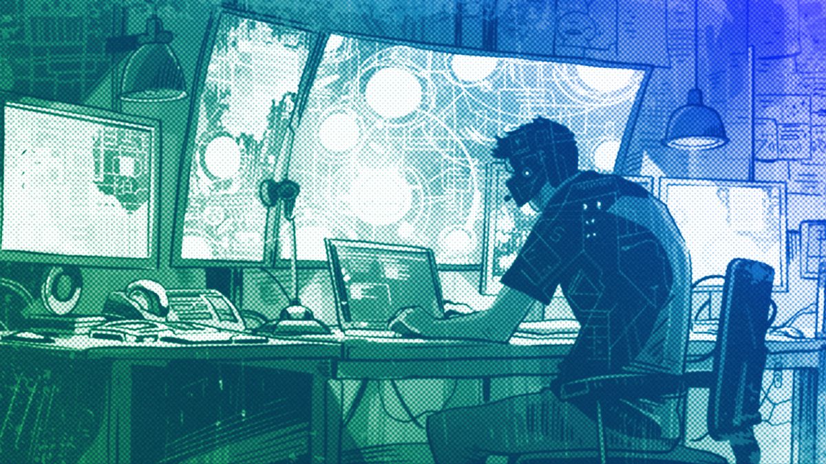 A person preparing a cyberattack, illustration