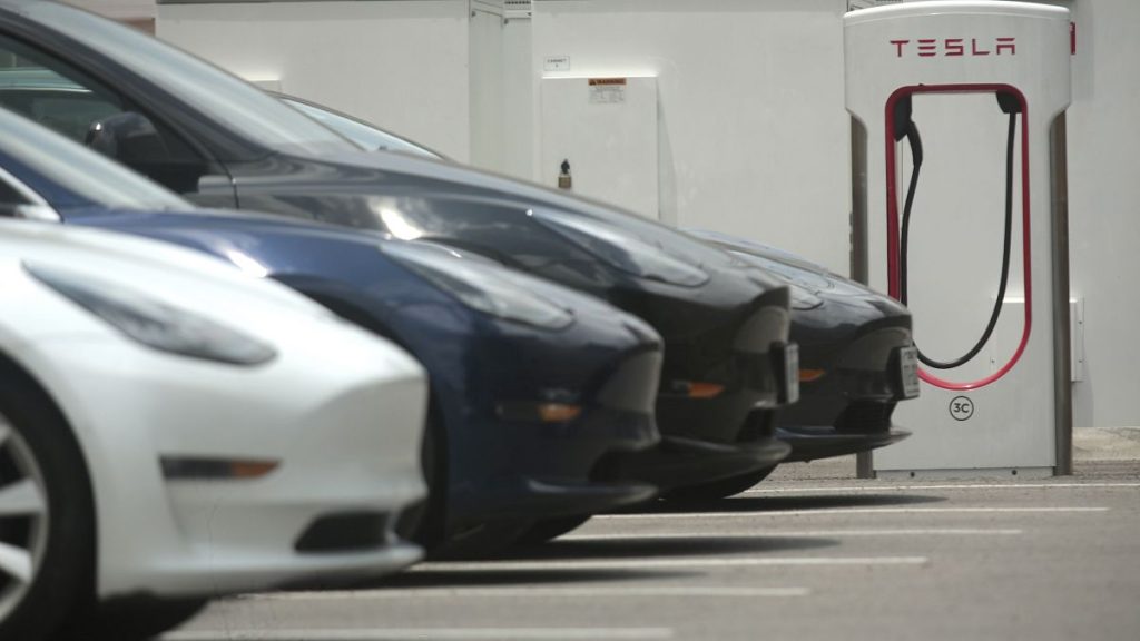 A Tesla supercharging location in Houston, US.