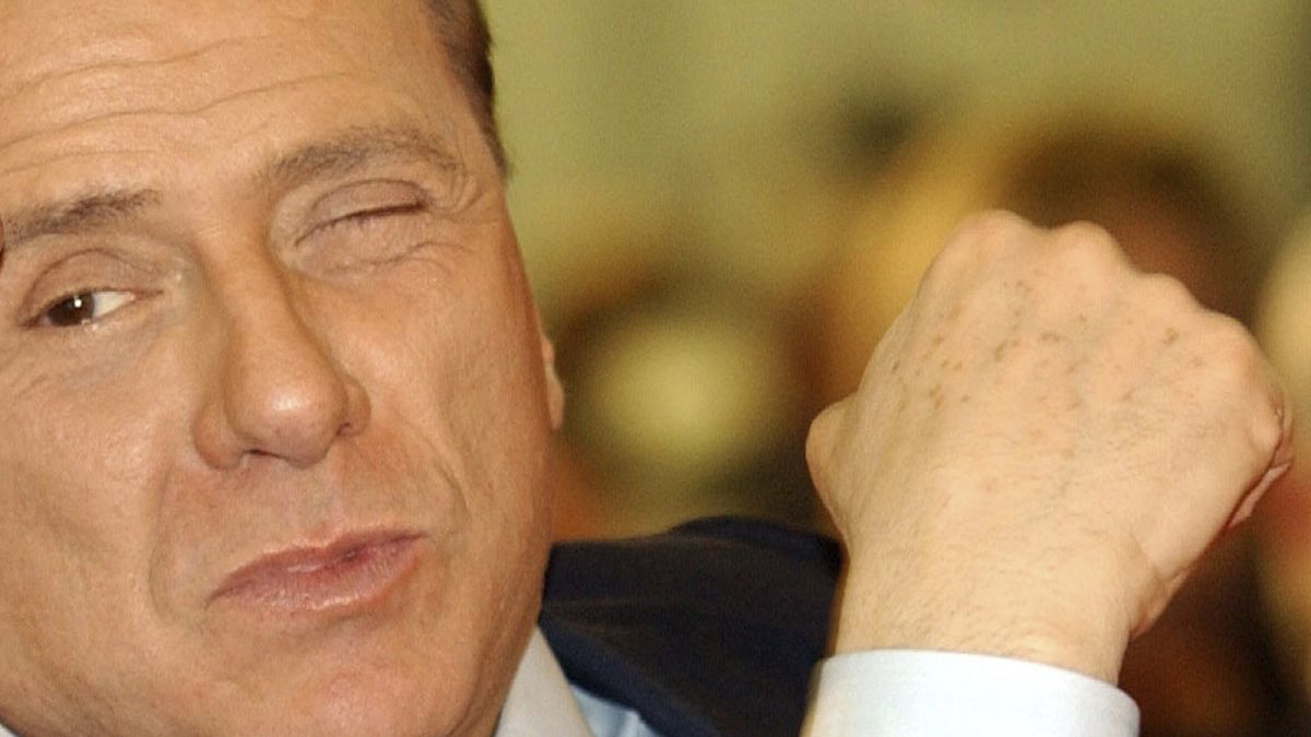 Silvio Berlusconi winks his eye in Amelia, 20 January 2004