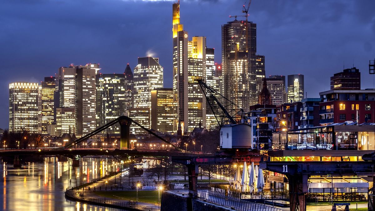 The buildings of the banking district are pictured in Frankfurt, Germany