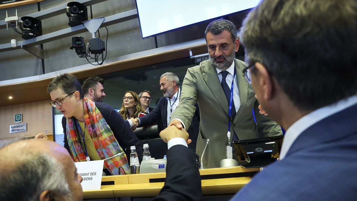 Newly elected chair Antonio Decaro takes his place at the head of the European Parliament