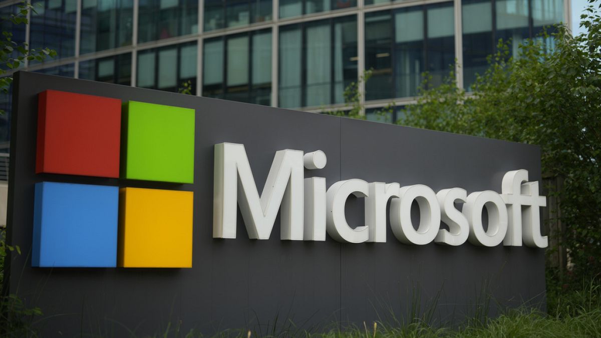 The logo of Microsoft is seen outside it