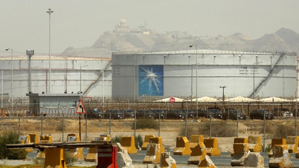 Storage tanks at the North Jeddah bulk plant, an Aramco oil facility, in Jeddah, Saudi Arabia