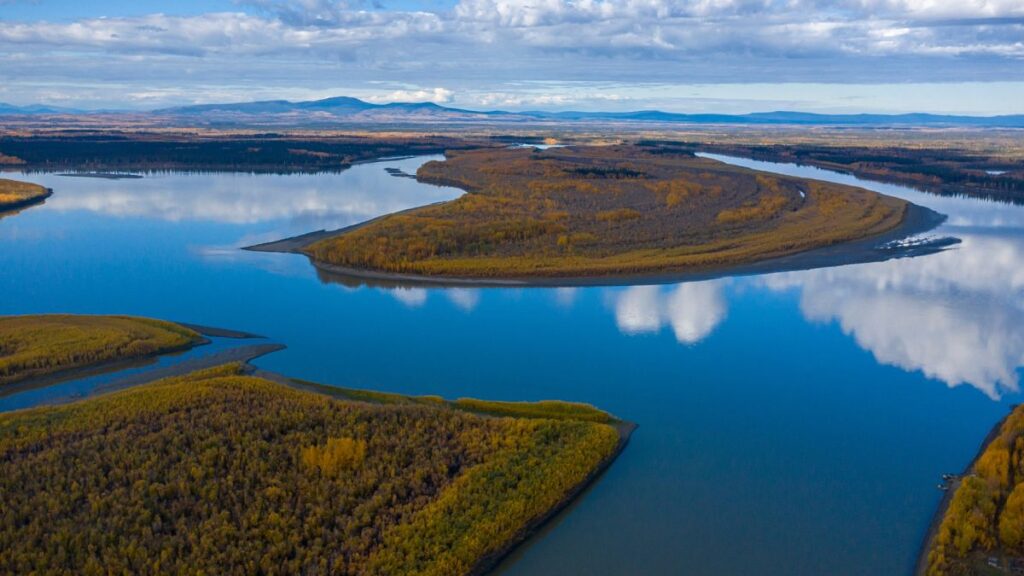 The Yukon River stretches past Stevens Village, Alaska.