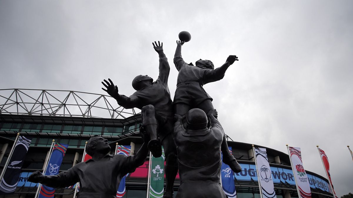 The rugby players statue in front of the Twickenham Stadium, London