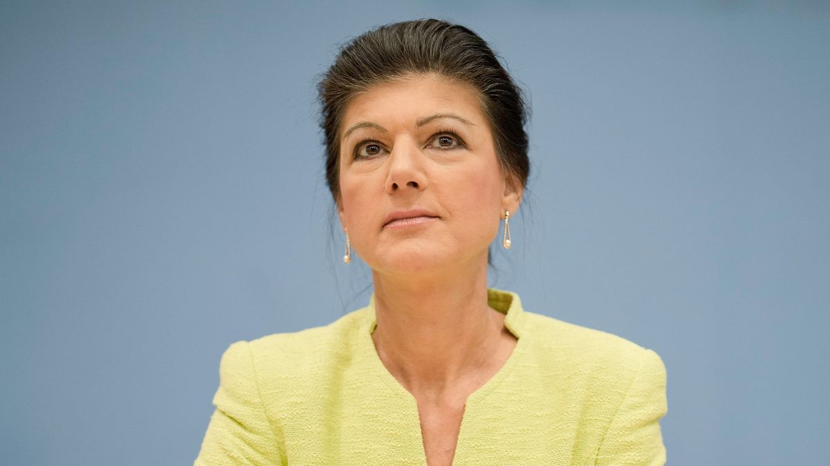 FILE: German politician Sahra Wagenknecht arrives for a news conference to announce the founding of Sahra Wagenknecht Alliance party in Berlin, Germany, 23 October 2023