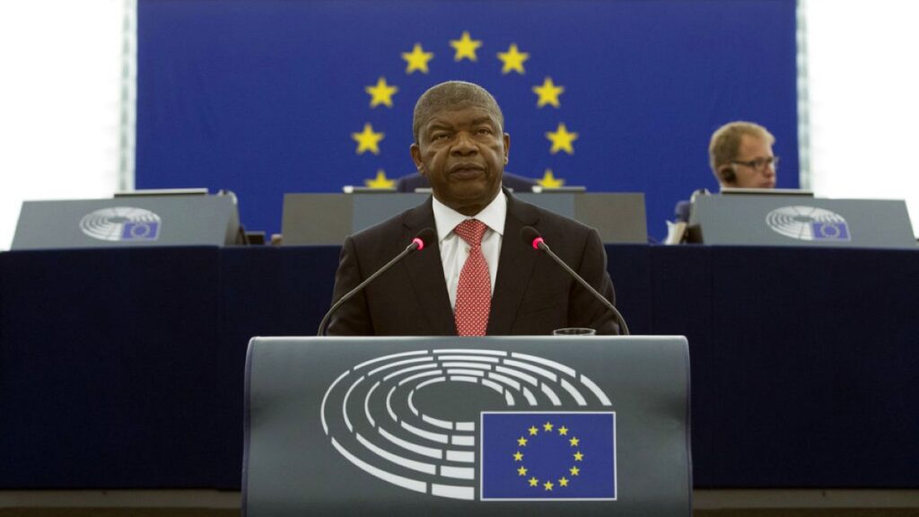 Angola President Joao Lourenco speaks during the plenary session of the European Parliament in Strasbourg, eastern France, Wednesday, July 4, 2018.