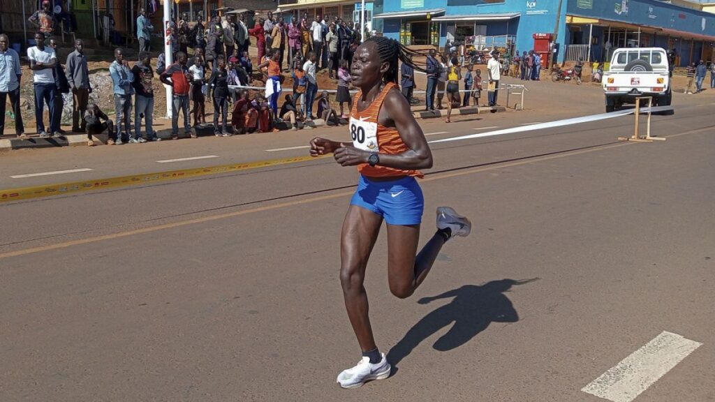 Rebecca Cheptegei, competes at the Discovery 10km road race in Kapchorwa, Uganda, Jan. 20, 202