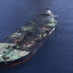 FILE - Greek-flagged oil tanker Sounion burning in the Red Sea following a series of attacks by Yemen