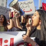 Tunisians take part in a protest against President Kais Saied ahead of the upcoming presidential elections, September 13, 2024